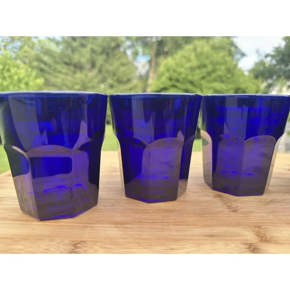 Vintage Libbey Crisa Cobalt Blue Tumbler 3-7/8” Drinking Glasses ~Set of 4